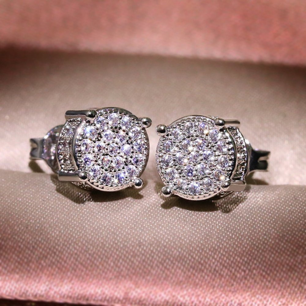18K White Gold Diamond All Around Stud Earrings - Picture 1 of 3